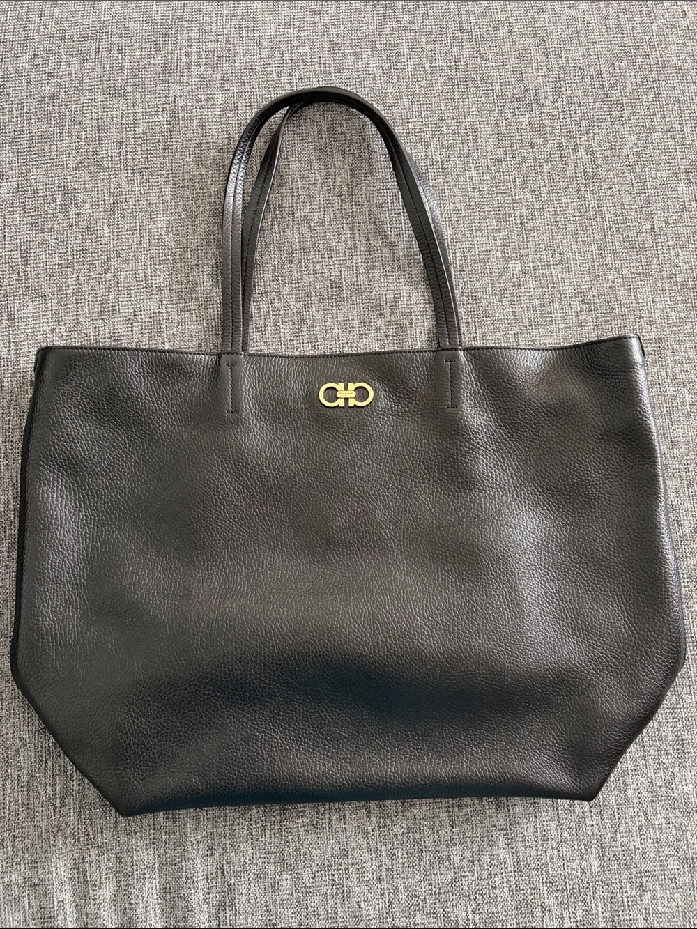 Salvatore Ferragamo Black Leather Tote with Gold Gancini Accent